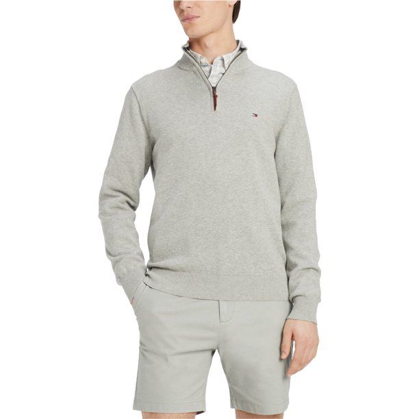 Tommy Hilfiger Mens Quarter Zip Cardigan Suéter, Gris, XS