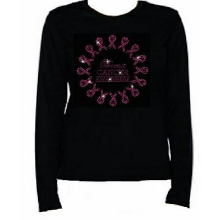- Rhinestone Womens T Shirt Breast Cancer Awareness JRW-096 - S / Womens Long Sleeve Crewneck T-Shirt