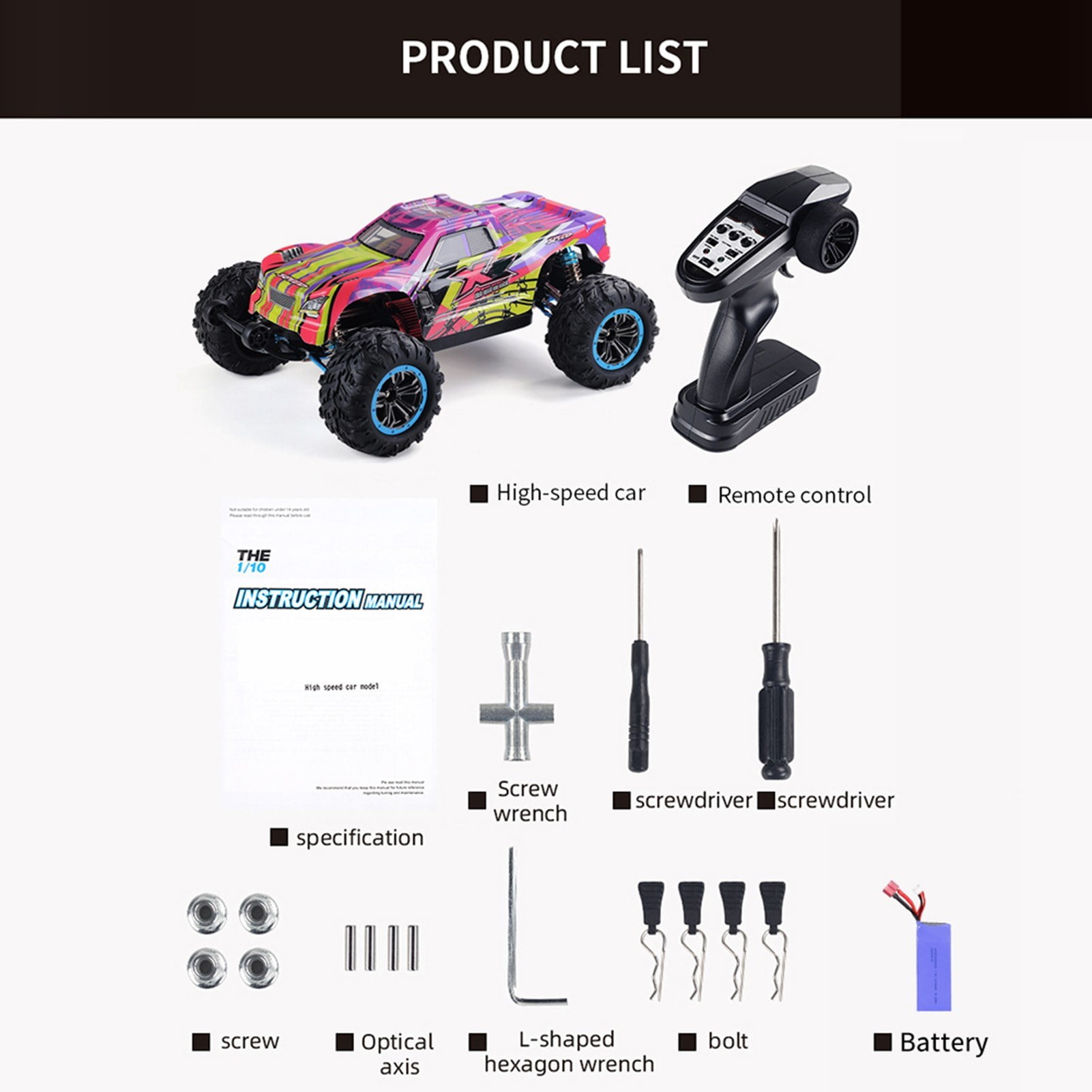 F21A 1/10 2.4GHz 75km/h Remote Control Off-Road Car 4WD Brushless Motor