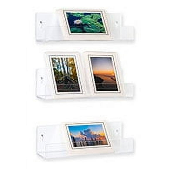 Displays2go 14" x 4" Acrylic Shelves, Wall Mounted, Dual Installation Options, Set of 3 - Clear