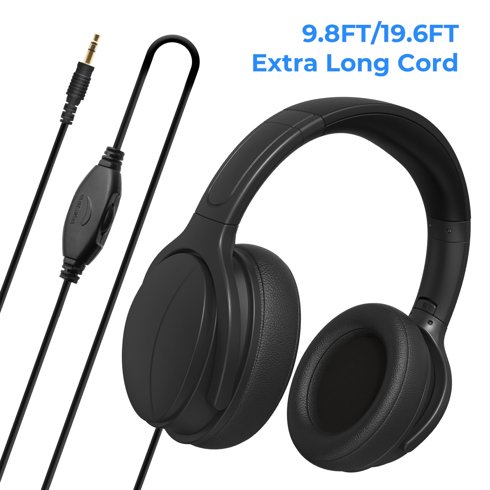 WMSZMSM Long Cord Wired Headphones for TV & PC, No Mic, Volume Control, 3.5mm AUX(9.8FT)