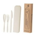 thumbnail image 3 of Juego de utensilios de viaje, vajilla reutilizable, portátil, para niños, juego de cubiertos ligeros Beige, 3 of 9