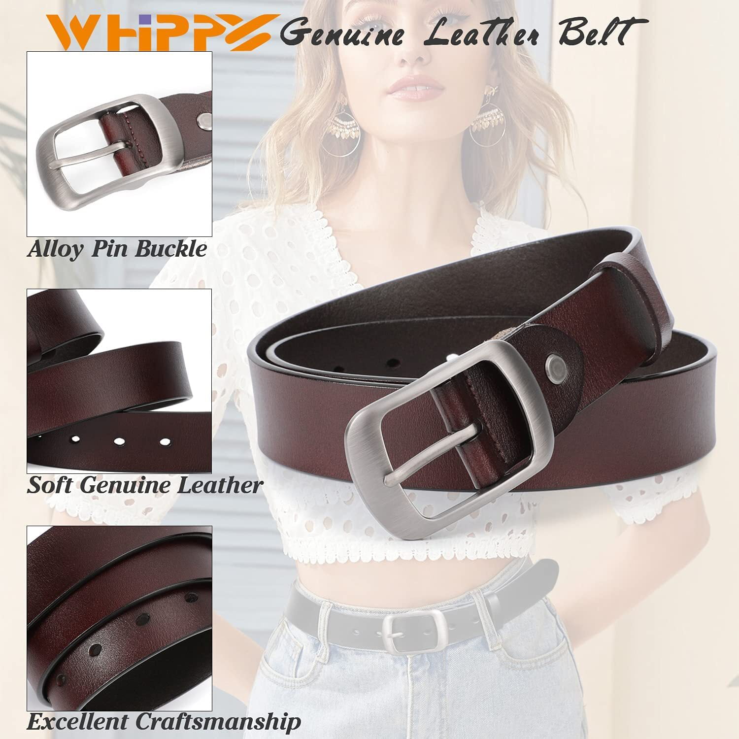 JASGOOD Women Leather Belts Casual Jeans Dress Waist Belt with