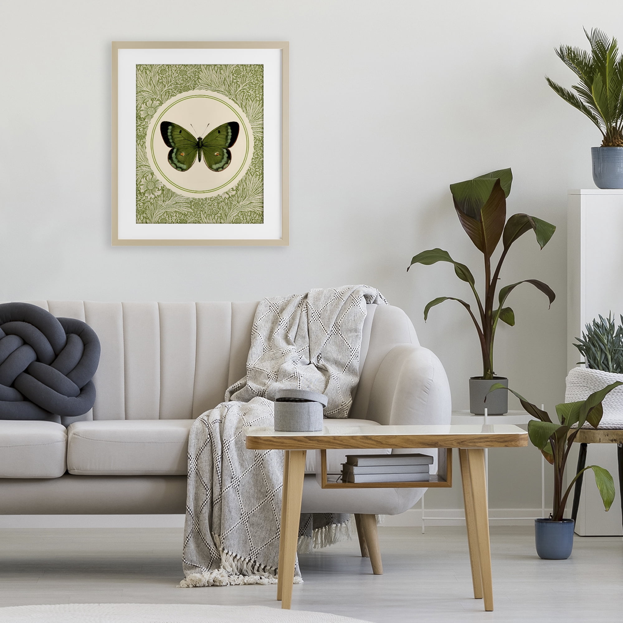 Stupell Industries Green Butterfly Botanical Medallion Birch Framed Print Under Glass, design by LSR Design Studio