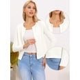 thumbnail image 2 of DARING DIVA Women's Elegant Long Sleeve Pearls Trim Open Front Bolero Shrug XS White, 2 of 6