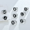 thumbnail image 3 of Silver Initial Letter Ring | Black Enamel Cubic Zirconia Signet Ring | Adjustable Statement Rings for Women Prom Cocktail Costume Jewelry, 3 of 6