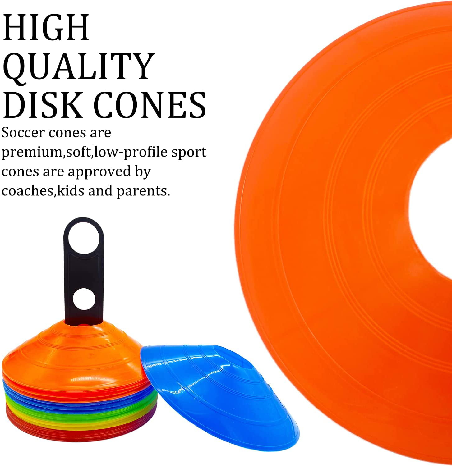Soccer Disc Cones for Drills Set of 20/50 Pro Disc Cones Agility Training Sport Cones for Soccer Practice Football Basketball Kids Field Marker Cones Round Cones with Strap/Holder and Mesh Bag 