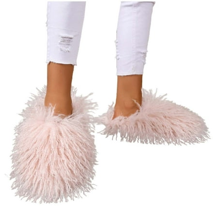 

NRUDPQV Winter Slippers for Women Indoor Fluffy Casual Long Plush Flat Bottom Slippers Ladies Home Slippers Collision Color Fashion Slippers house slippers indoor Pink Slippers
