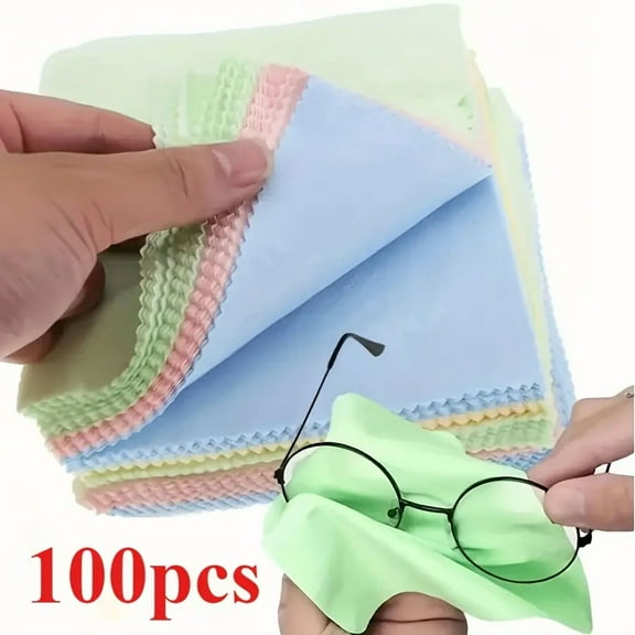 100 Pack Large Microfiber Cleaning Cloths (8" x 8") Multicolor Glasses Cleaning Cloth for Eyeglasses, Camera Lens, Cell Phones, Laptops, LCD TV Screens and More
