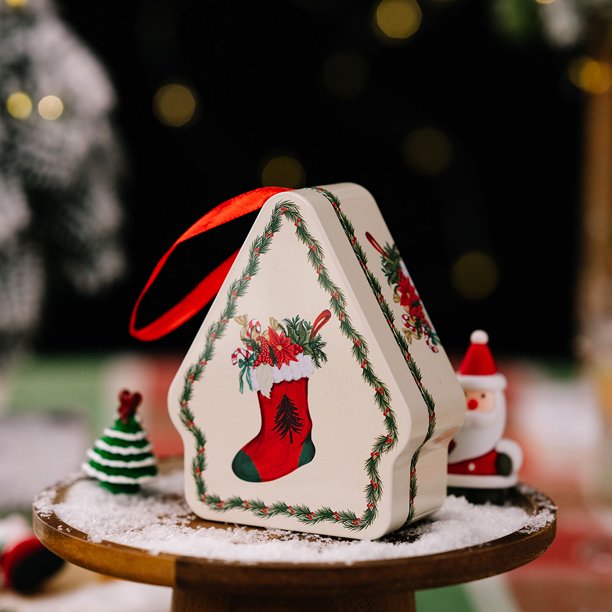 Latas De Caramelo Caja de regalo de lata de adorno de latas de almacenamiento de dulces de Navidad para niños de año nuevo (C) Wdftyju Libre de BPA