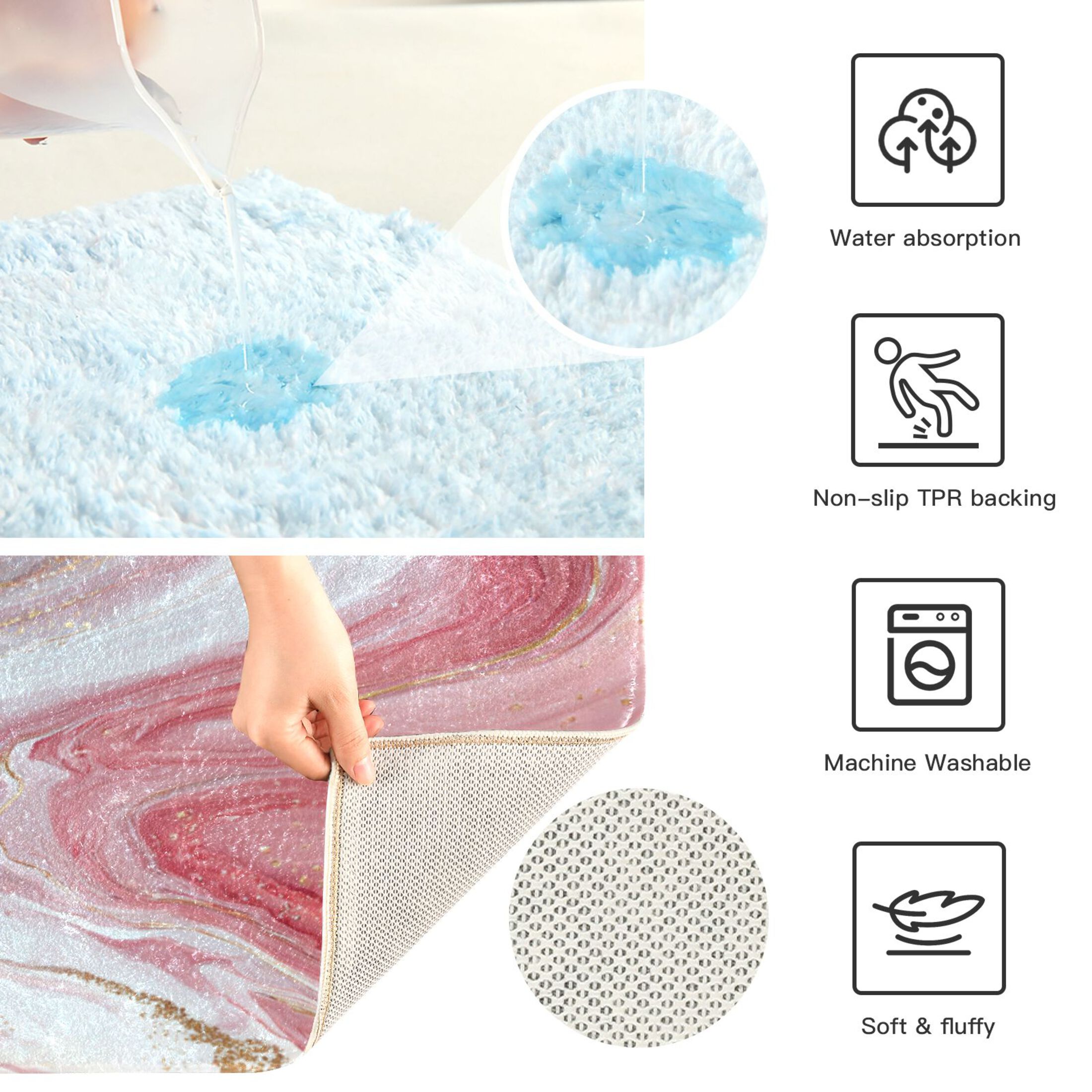 RMDQTR 2PCs Bathroom Rugs Set Plush Toilet Base Mat 16" × 24" Bath Mat and 20" × 24" U Shape Soft Rugs Non Slip Absorbent