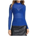 thumbnail image 2 of bnaln Womens Long Sleeve Mesh Sheer Tops Sexy Turtleneck Spring Summer T-Shirts Slim Fit Tees Lace Tops Romantic See Through Blouse Party Clubwear Shirts Y2K Going Out Tees, 2 of 9