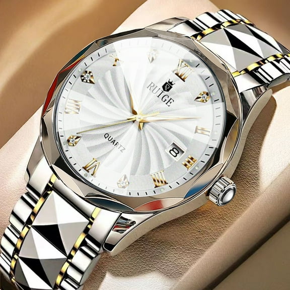 RUIGE 2024 New Men's Quartz Watch Stainless Steel Belt Multi functional Waterproof Trendy Watch