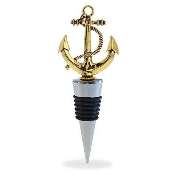 Cheers Gold Anchor Metal Wine Stopper - Elegant Vacuum Seal Reusable Nautical Ship Anchor Wine Bottle Stopper Airtight Leak Proof Bottle Topper Cork Plug, Home Decor & Bar Tool Accessory Unique Gift