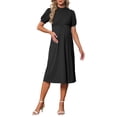 thumbnail image 2 of INSPIRE CHIC Women's Work Maternity Dresses Mock Neck Button Pleated Front Office A-Line Pregnancy Business Dress M Black, 2 of 6