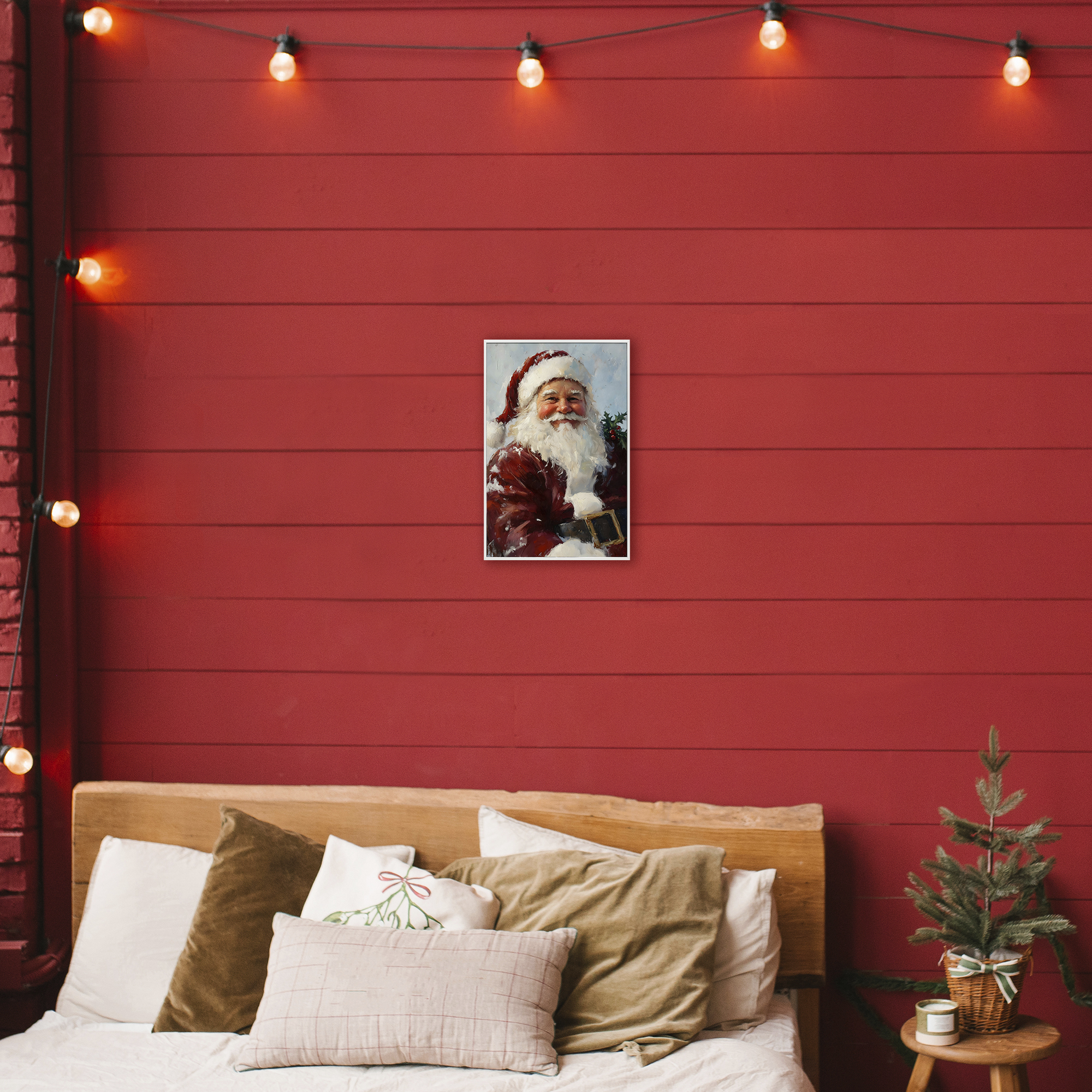 Rosy Cheeked Santa Smile White Framed Giclee Art, design by Petal Prints Design