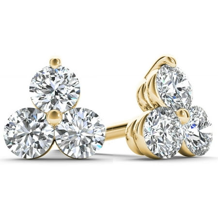 1/2 Carat T.W. Diamond 10kt Yellow Gold Three-Stone Stud Earrings