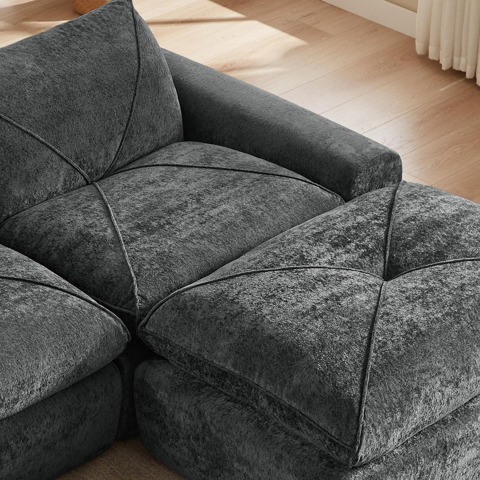 Sailvan Modern Chenille Modular Sectional Sofa with Ottoman,Comfortable Minimalist Living Room Couch for Families and Apartments Dark Gray