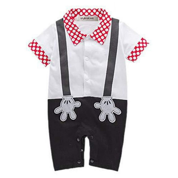 Styles I Love Baby Boy Dots Printed Faux Suspender Cute Onesie Costume Romper