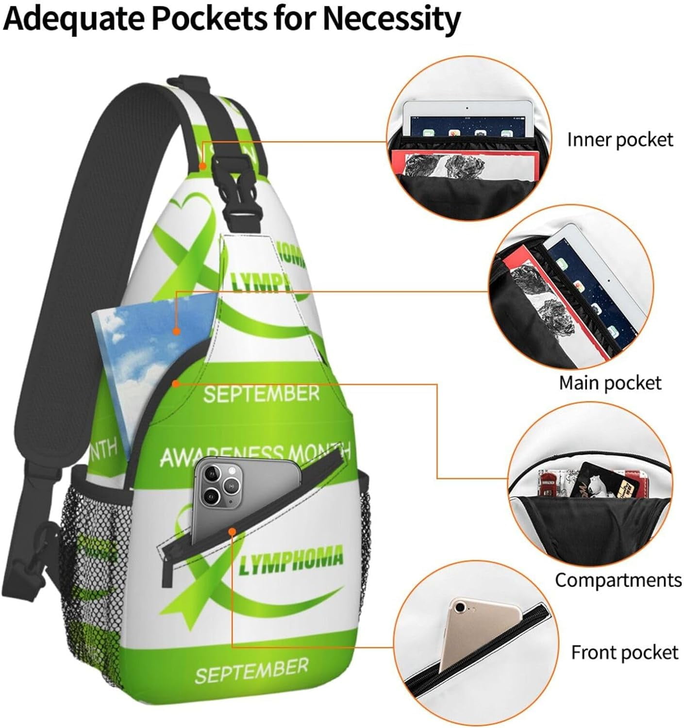 Lymphoma Awareness Month Sling Bag Crossbody Hiking Travel Chest Bags Backpack Shoulder Daypack for Women Men