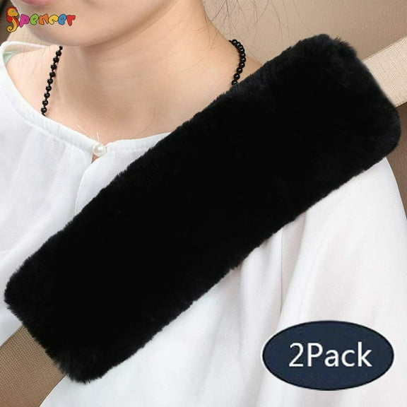 Spencer 11 cm x 25 cm Soft Plush Black Shoulder Universal Car Seat Belt Pads, 2 Pieces