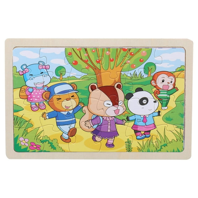 F Jungle Animal Wooden Puzzle 24 Piece Learning Toy For Toddlers Wildlife Recognition Game 8.8X5.9 Inch