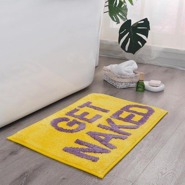 HAHDAXIA Get Naked Mat Bathroom Rugs - 17" x 24" Non Slip Absorbent Bath Rugs, Machine Washable Cute Small Bath Mats for Bathroom Shower Sink, Yellow