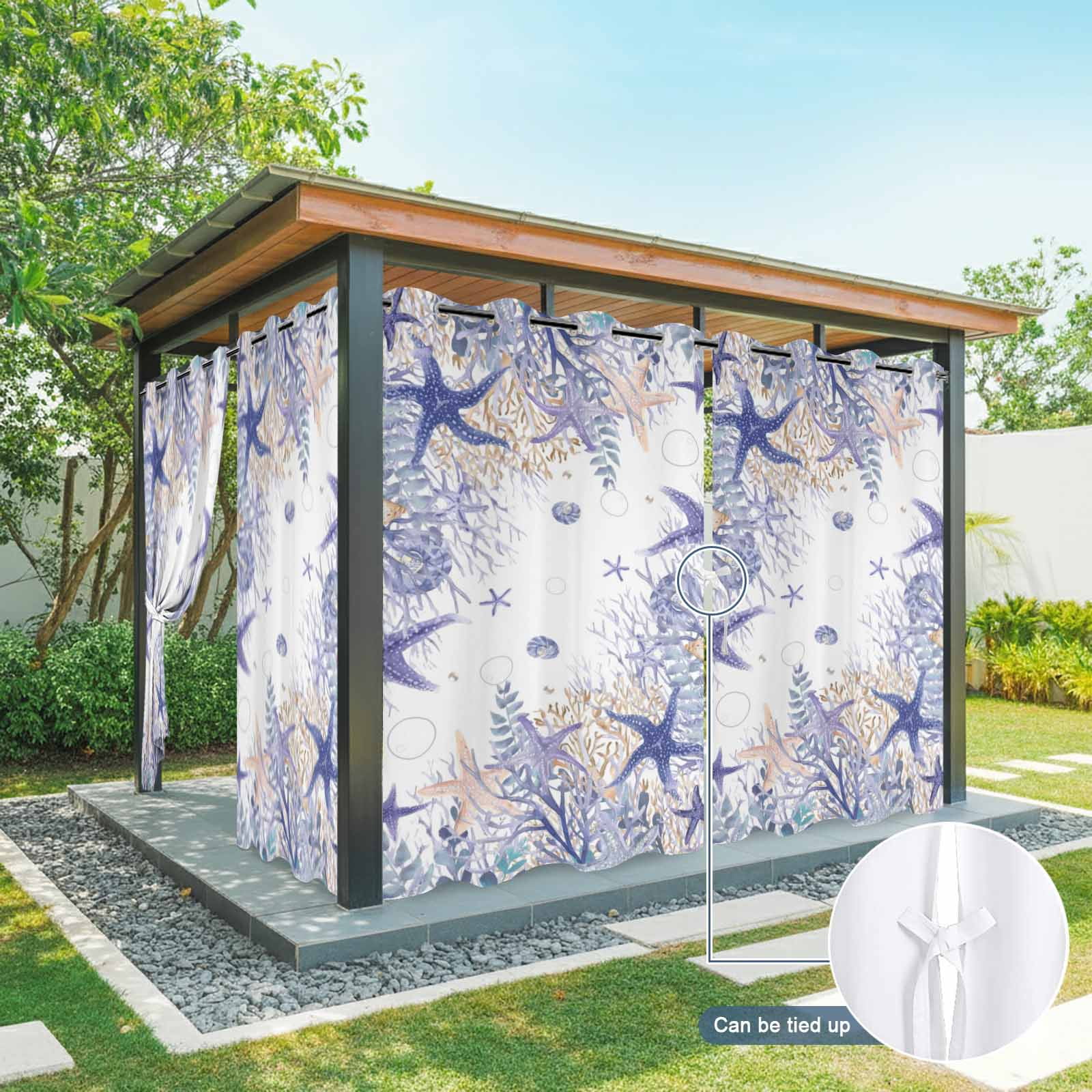 Summer Marine Life Outdoor Curtains for Patio, Watercolor Purple Starfish Ocean Bubble Sunshade Privacy Drapes Grommet Waterproof Outside Curtains for Porch/Cabana/Balcony 54"x 108", 1 Panel