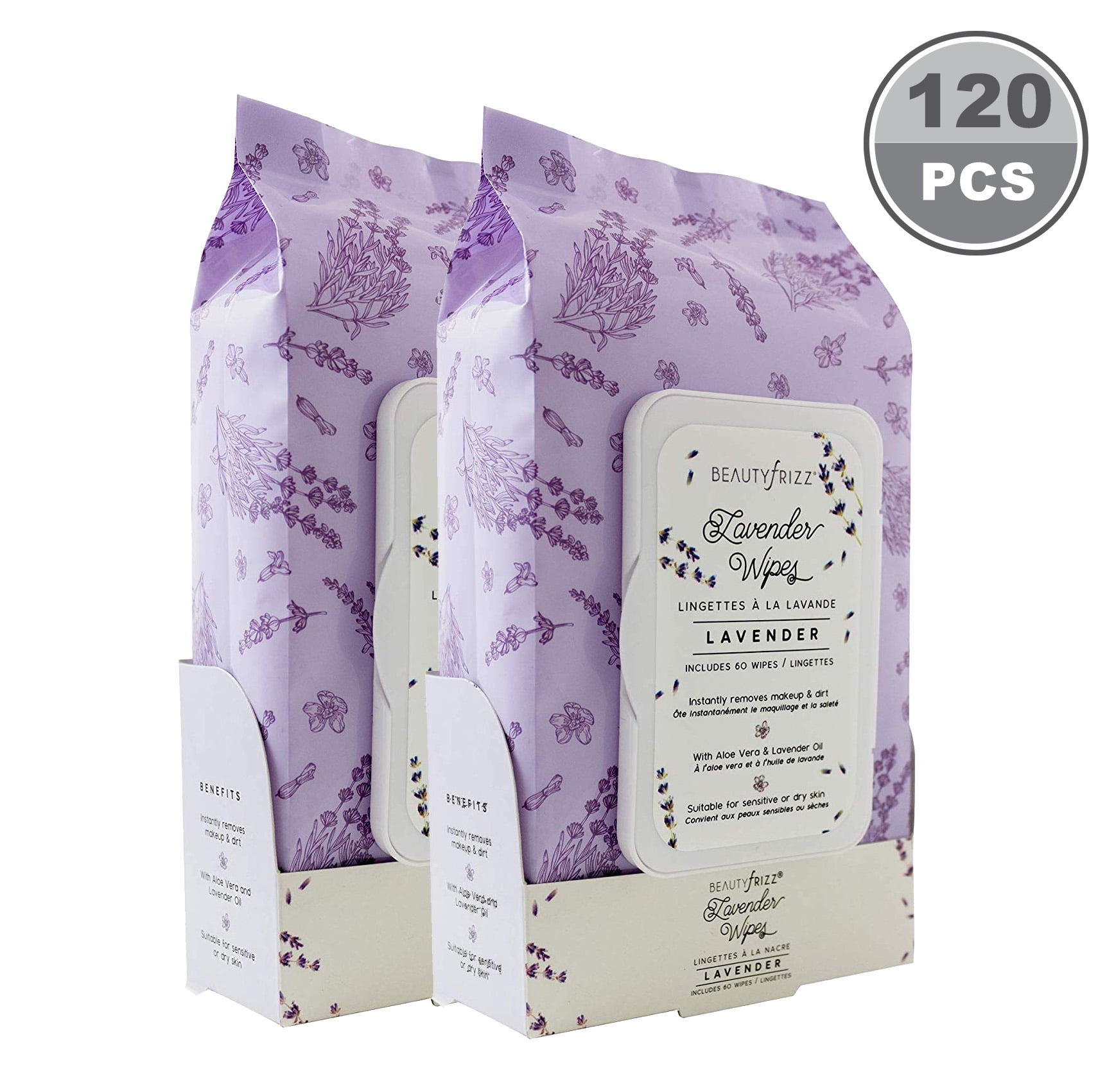 Photo 1 of 120 Beautyfrizz Lavender Wet Wipes Makeup Remover Face Wipes