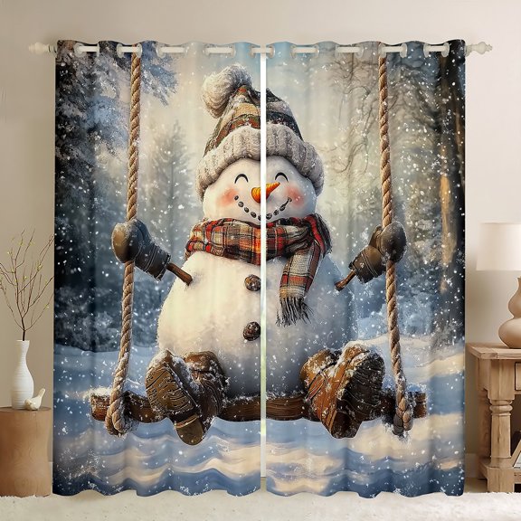 Manfei Kawaii Cute Snowman Black Out Curtains for Teen, Happy Holiday Curtains Pack of 2 (42x63 Each), Cartoon Rustic Festival Bedroom Curtains, Curtains and Drapes Home Decor