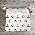 thumbnail image 3 of Ambesonne Nautical Quilted Bedspread Set 3 Pcs, Anchors Maritime, Queen Size, Black and White, 3 of 3
