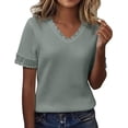thumbnail image 2 of Endives Women's Short Sleeved T Shirt V Neck Thin Basic Tee Comfortable Tee Summer Green, 2 of 6