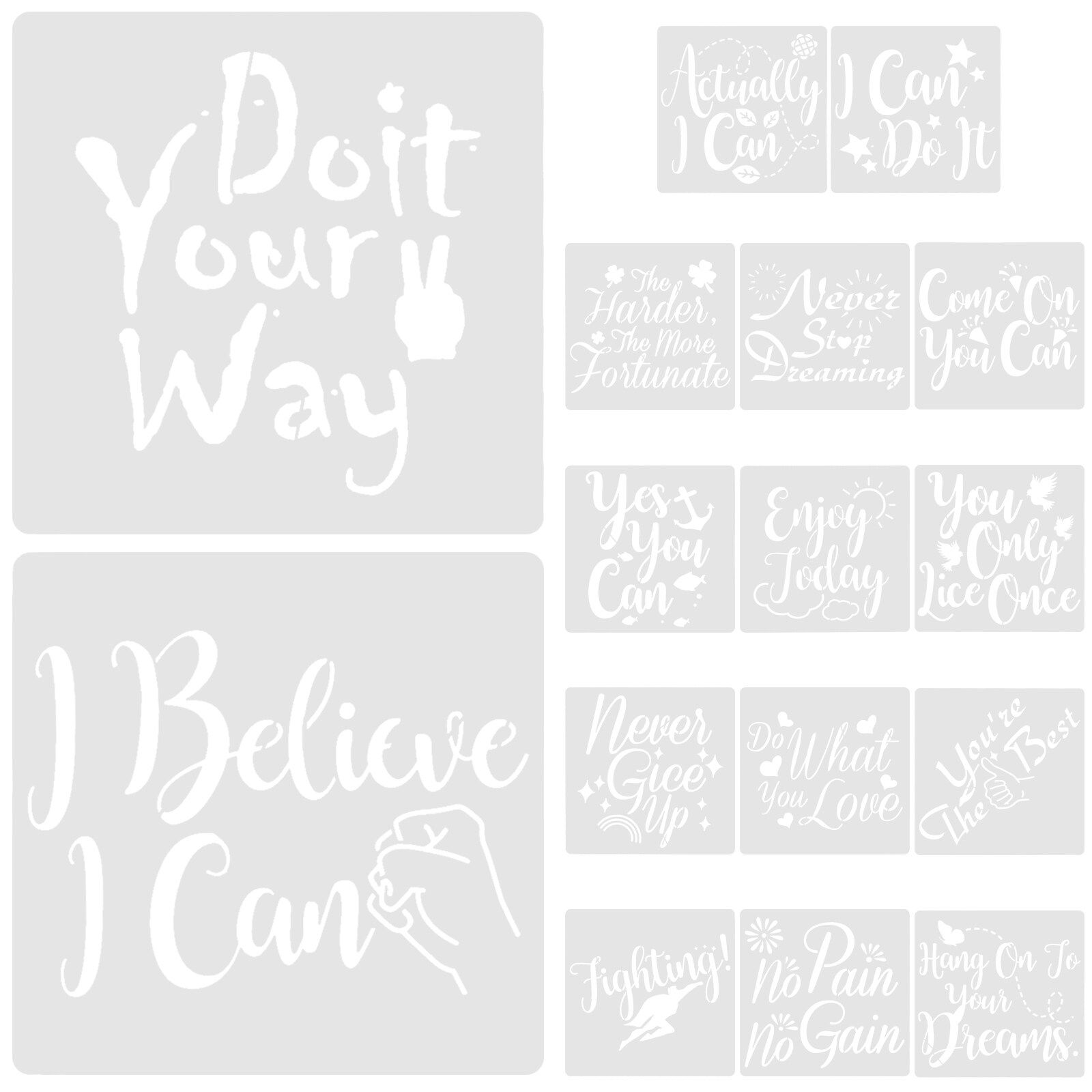 16pcs Inspirational Word Stencil Fabric Painting Stencil Scrapbooking