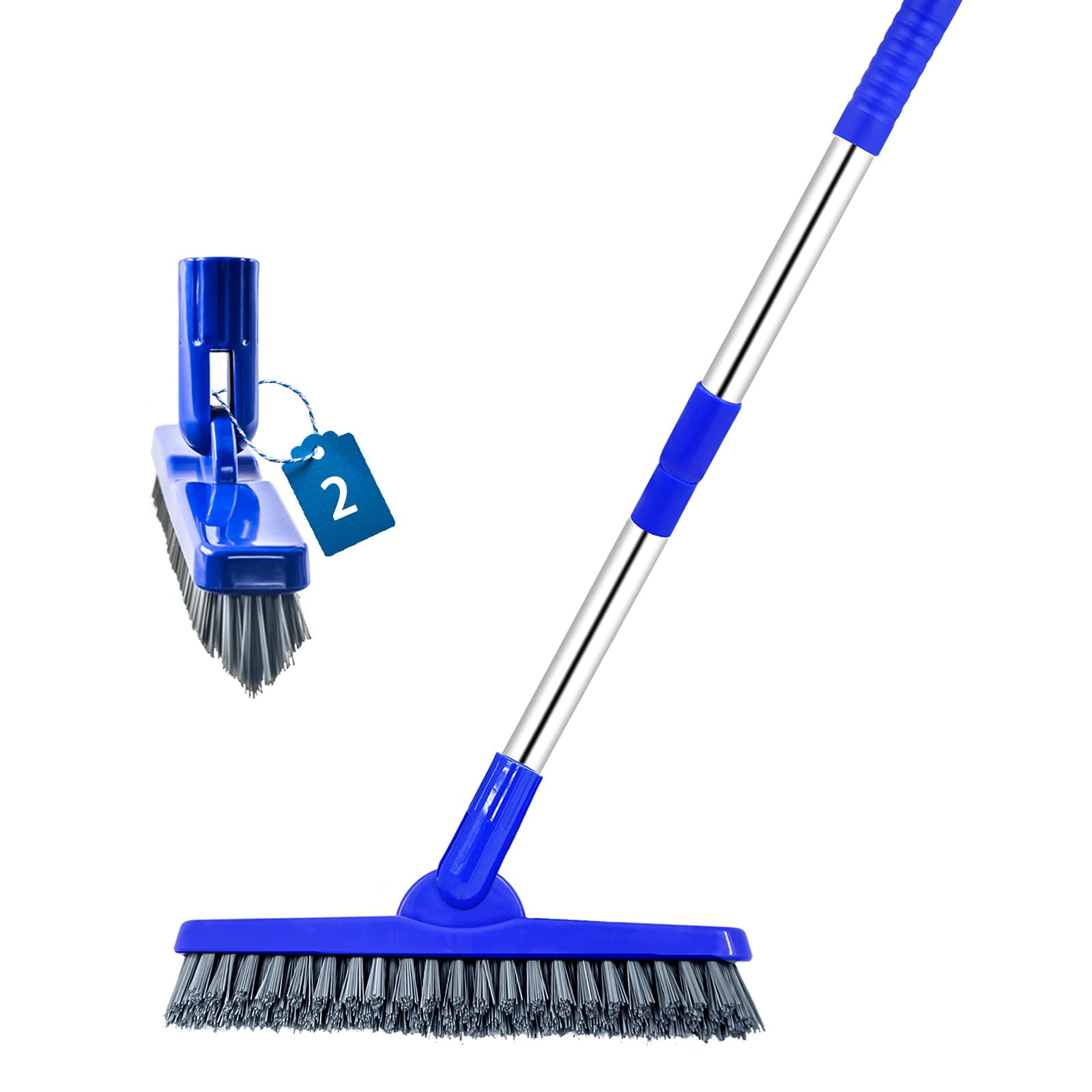 ZZkhGO Brosse pour Plancher à Long Manche à Poils Durs, Brosse de Nettoyage pour Coulis de Carreaux, Brosse à Récurer pour Salle de Bain et Extérieur à Angle Ajustable