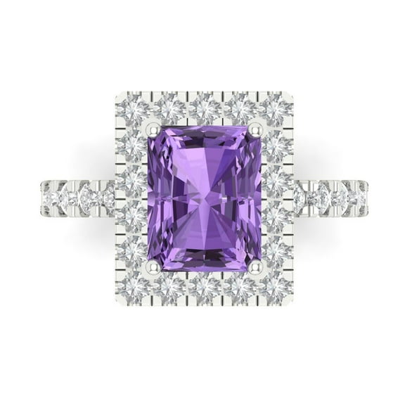 3.84ct emerald cut purple alexandrite 14k white gold engraving statement Bridal Wedding halo Designer Ring size 7.5
