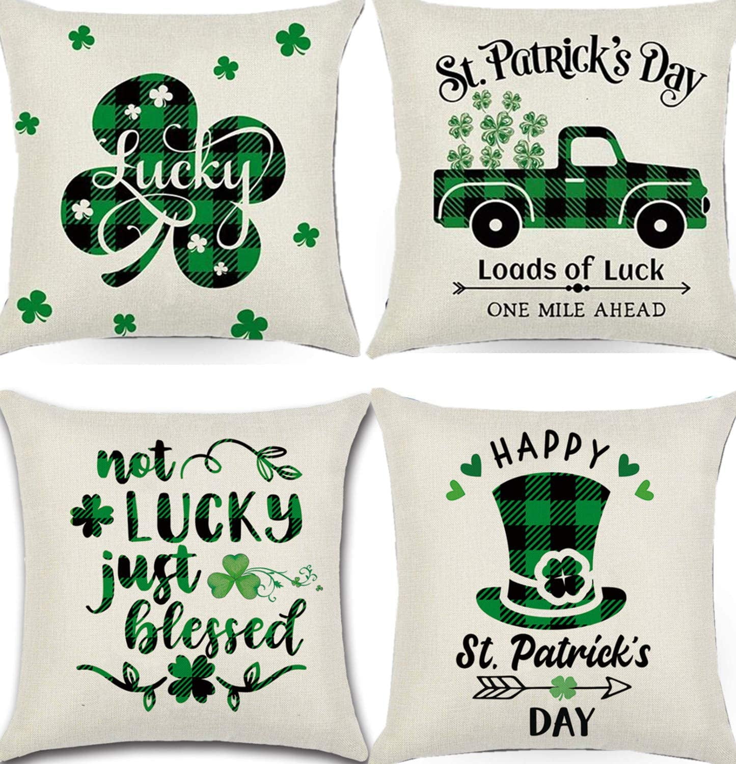 St Patrick's Day Pillow Covers 18 x18 Inch Buffalo Check Throw Pillow Cover 