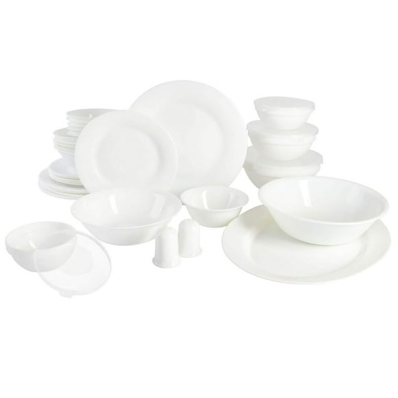 Gibson Ultra White Shadow 36 Piece Dinnerware Combo Set, Service for 6