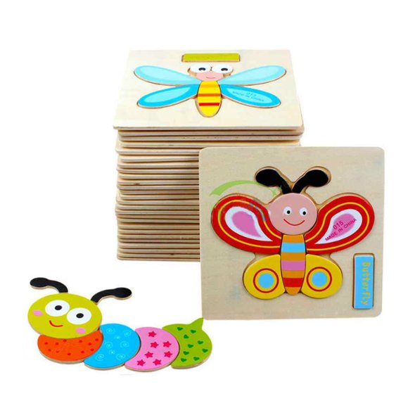 Wooden 3D Cartoon Animals Jigsaw Puzzle Wood Puzzles Kids Children Educational Toy Wood Baby Intelligence Puzzles