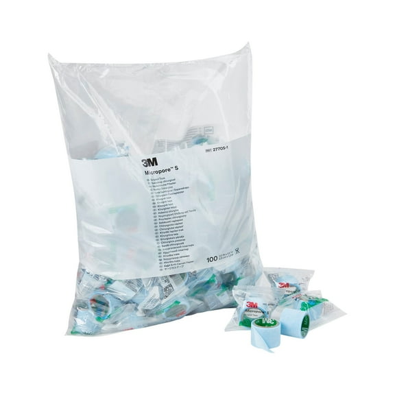 3M Micropore Medical Tape, Non-Sterile, Silicone, Blue, 1 in x 1 1/2 yds, 100 Rolls, 1 Pack