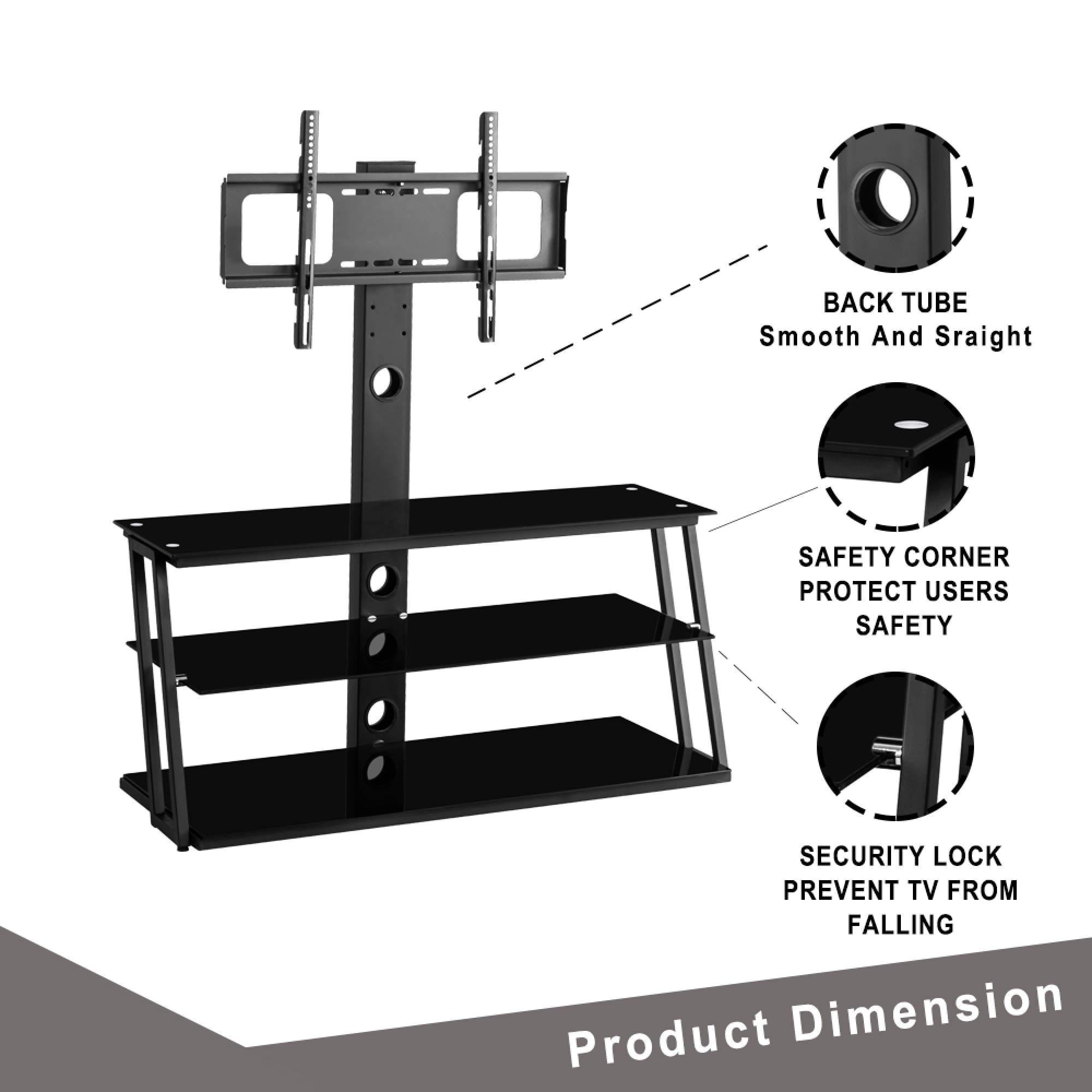 TV Stand for 32-65 Inch TVs with Cable Management,Multi-Function Height & Angle Adjustable Tempered Glass TV Floor Stand,Black