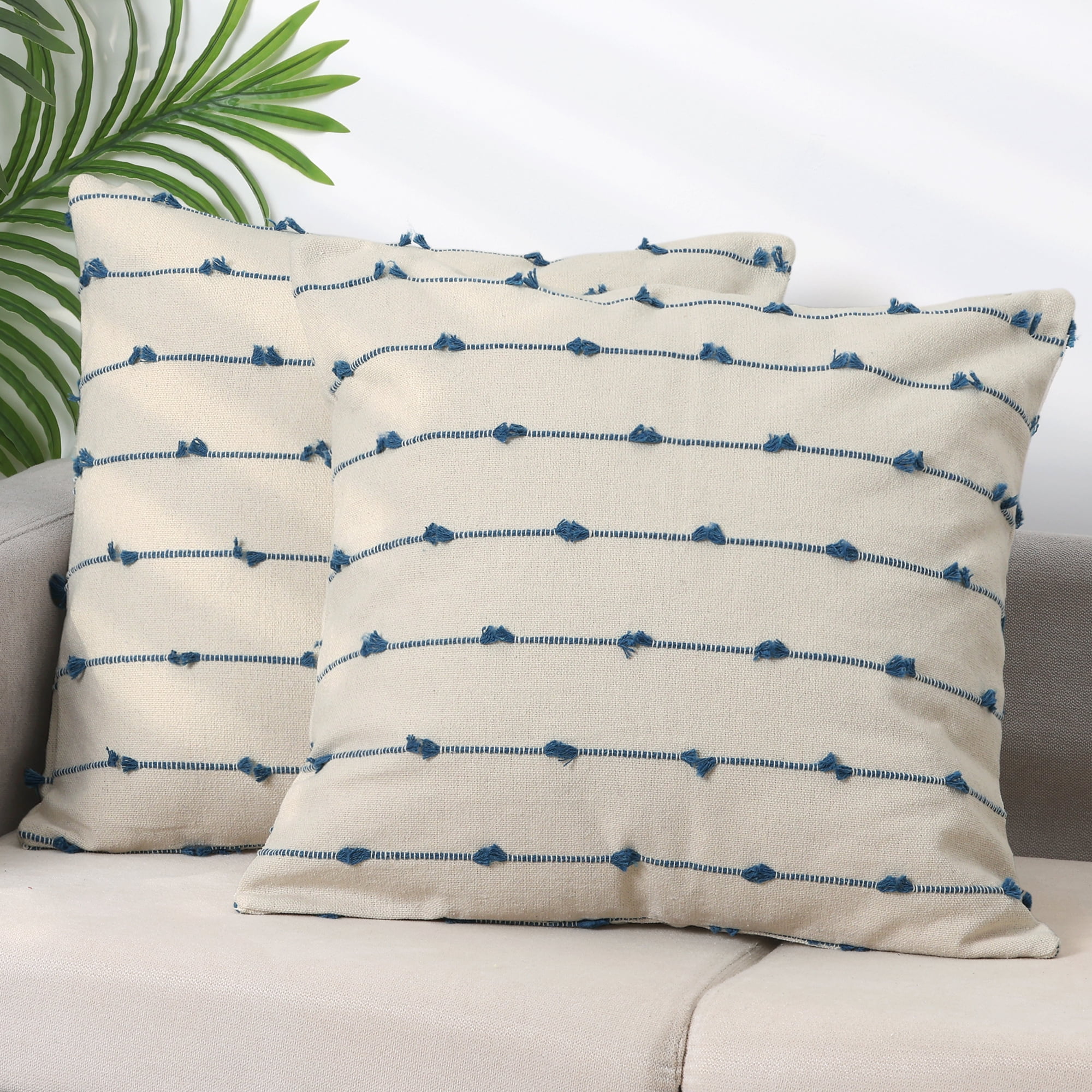 Unique Bargains 4 Pcs Modern Farmhouse Striped Throw Pillow Covers Blue/Red