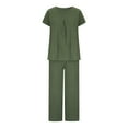 thumbnail image 4 of Summer Hot Saving! ITSUN Women's Outfits Leisure Suit Short Sleeve Round Neck Solid Trousers Casual Two-Piece Suit Army Green 5XL, 4 of 5