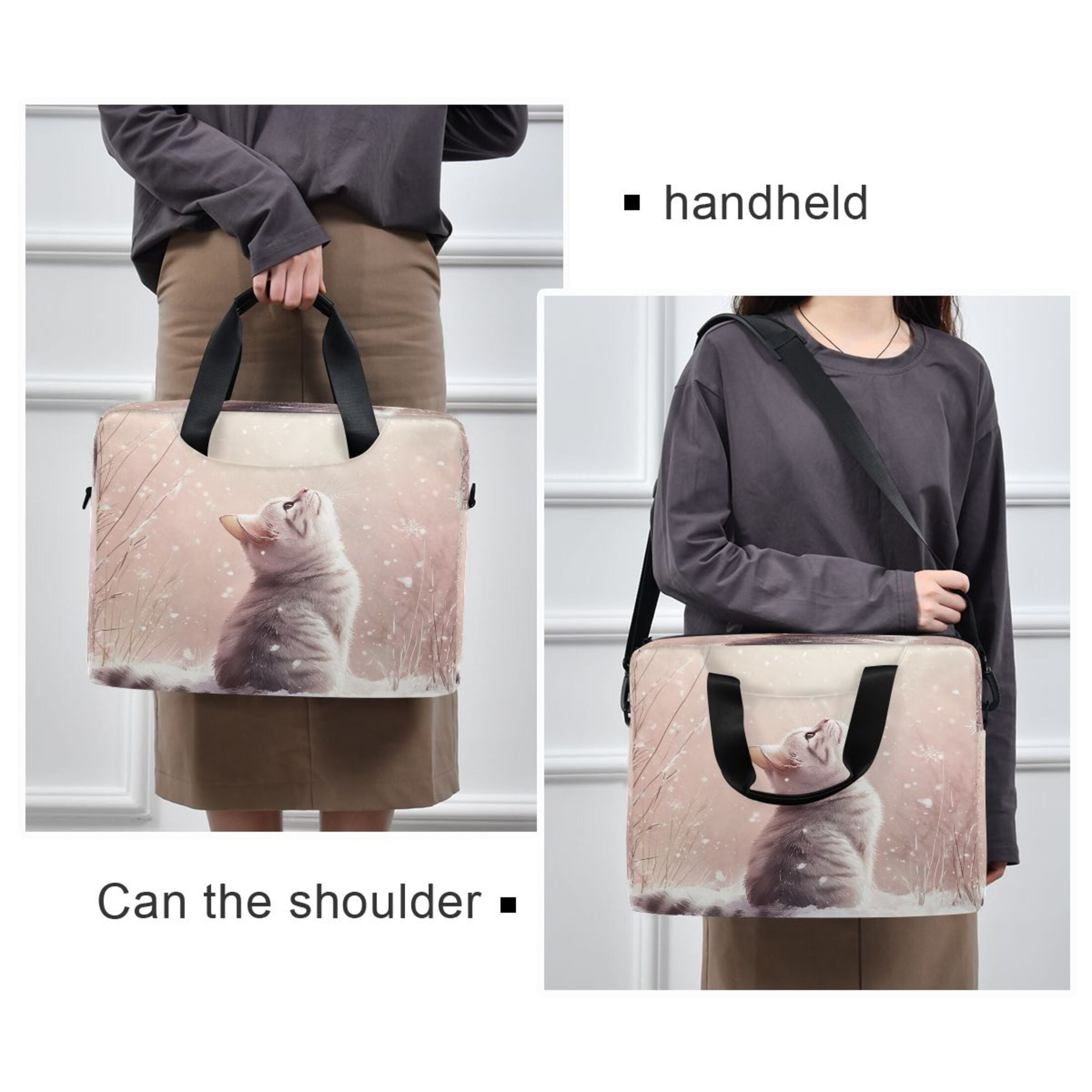 16" Laptop Tote Bag Laptop Sleeve Case Computer Briefcase for Work & Travel A Cat in The Snow