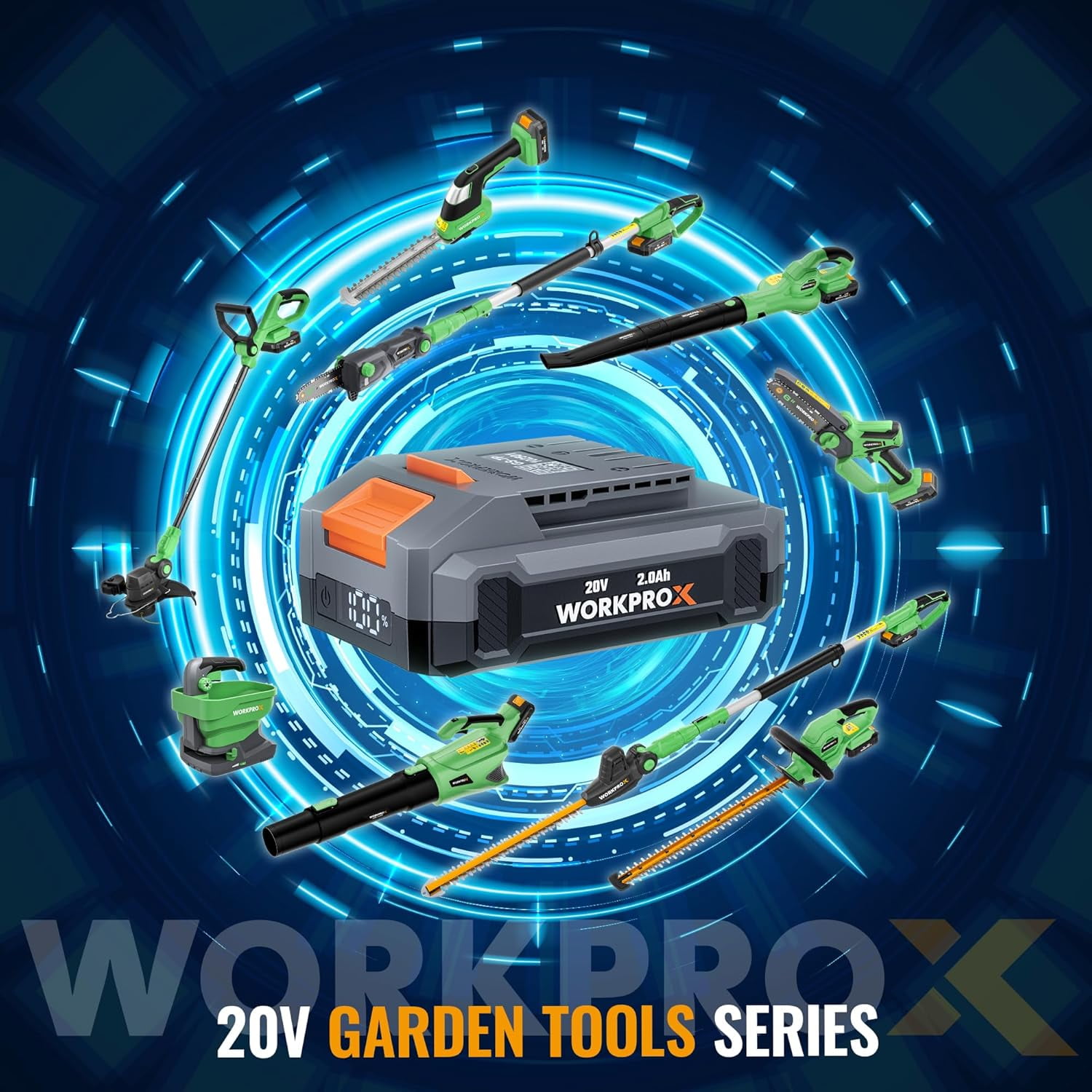 WORKPROX 20V Cordless Hedge Trimmer, 22" Dual Action Blade Electric Bush Shrub Trimmer, with Battery & Charging Cable