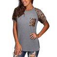 thumbnail image 1 of Hauts d'Été pour Femmes 2023 T-Shirt à Manches Courtes Imprimé Léopard Col Rond avec Poche Blouse, 1 of 5