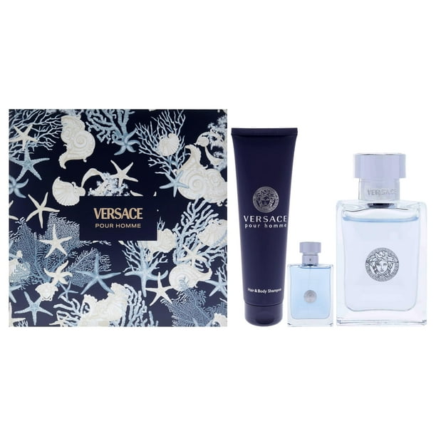 Set de regalo de perfume Versace Pour Homme EDT de 100 ml con mini y gel