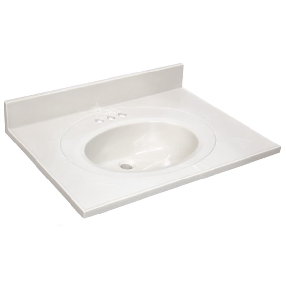 Pemberly Row Cultured Marble 31" Single Bowl Vanity Top Solid Ivory Swirl
