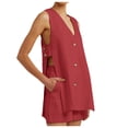 thumbnail image 2 of Riforla Women's Oversized Linen Set Summer Breathable Casual V Neck Button Down Vest + Elastic Waist Shorts with Pocket Sets for Women 2 Pieces Red XXL, 2 of 5