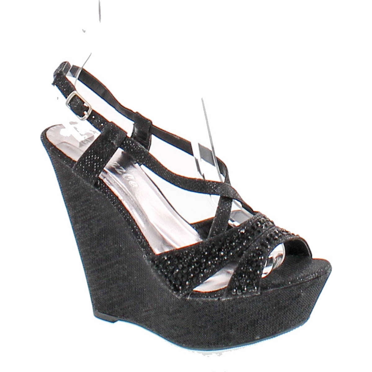black sequin wedge sandals