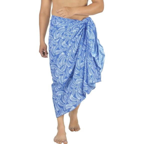 LA LEELA Men's Swimwear Pareo Cotton Linen Effect Sulu Beach Swim Trunk Wrap Beachwear Casual Sarong One Size Royal, Leaves Vacation